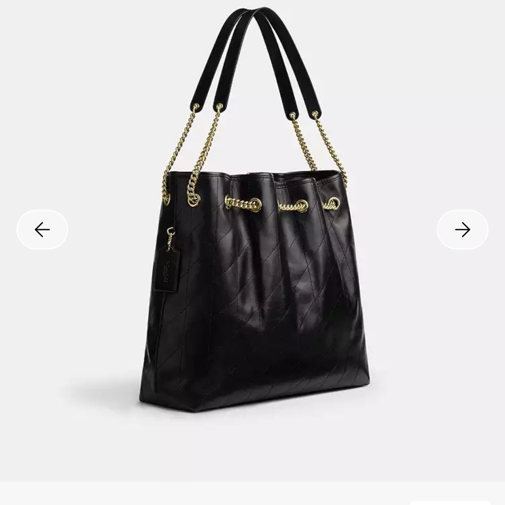 Coach Evelyn Black Leather Quilted Shoulder Bag with Gold Chain - Picture 6 of 9